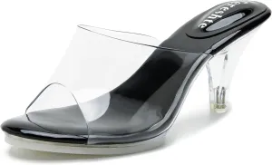 fereshte Women's Clear Heels Sandals Clear Strap Slip On Transparent Kitten Mules
