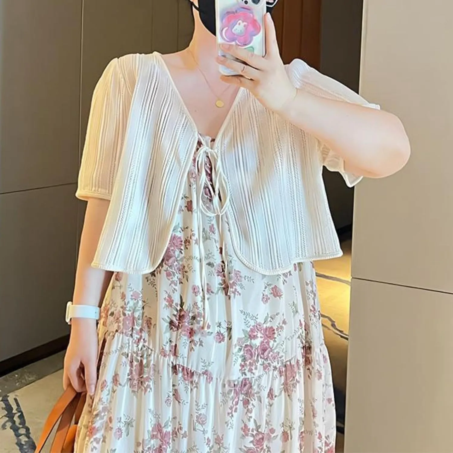 FindThy Women’s Bow Tie Bolero Shrugs Trendy V-Neck Short Sleeve Lightweight Hollow Out Crochet Knit Cardigan