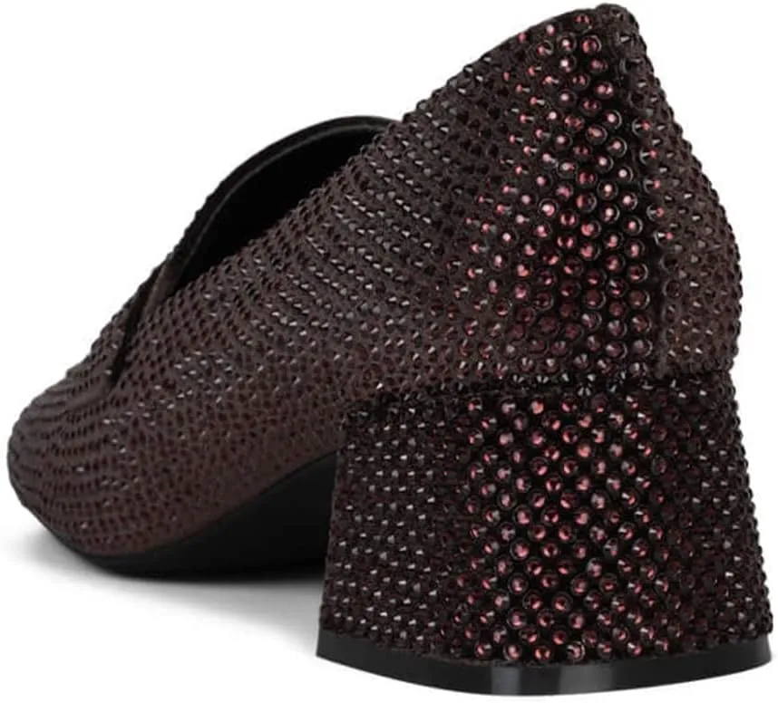 FSJ Women Classic Chunky Block Heel Pumps Round Closed Toe Rhinestone Loafers Slip On Mid Heel Ladies Girls Formal Business Wedding Shoes Size 4-15 US