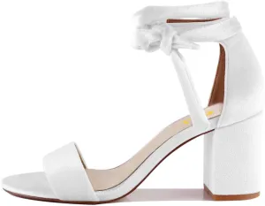 FSJ Women Strappy Lace Up Open Toe Chunky Block High Heel Sandals Velvet Ankle Tie Comfort Street Shopping Dress Shoes Size 4-16 US