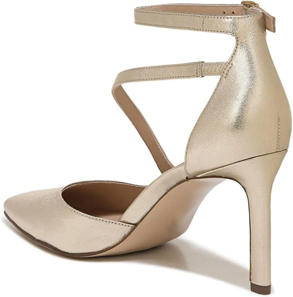 FYS Women Sexy Cross Strap Stiletto High Heel Ankle Strap Pumps Pointed Toe Sandals Dress Shoes for Ladies Bridal Dance Evening Prom Shoes Size 4-15 US