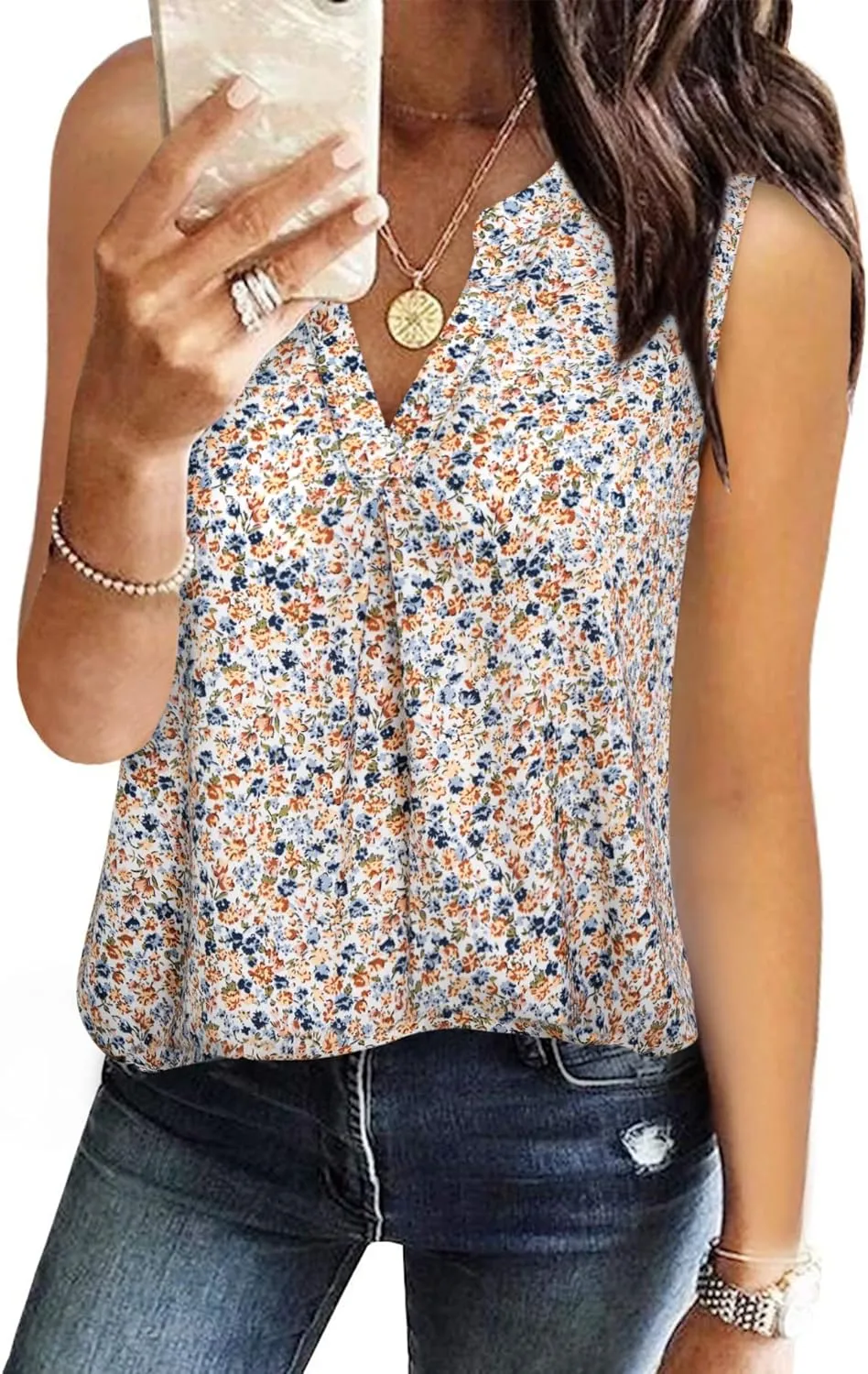 Gaharu Women's Summer Tank Blouse Casual V Neck Sleeveless Tunic Top Shirt
