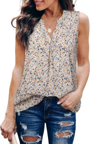 Gaharu Women's Summer Tank Blouse Casual V Neck Sleeveless Tunic Top Shirt