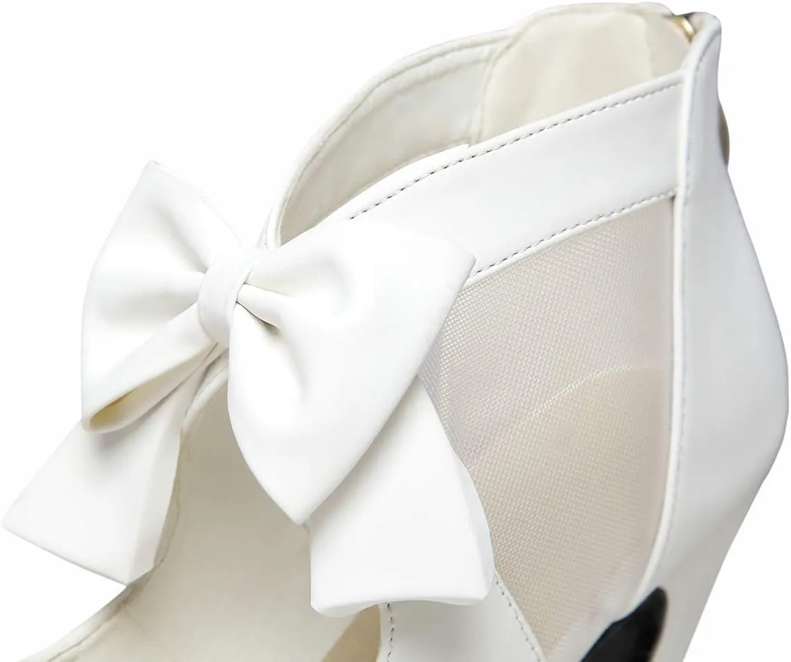GATUXUS Open Toe Women Platform High Heel Shoes Bows Strappy Sandals