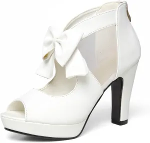 GATUXUS Open Toe Women Platform High Heel Shoes Bows Strappy Sandals