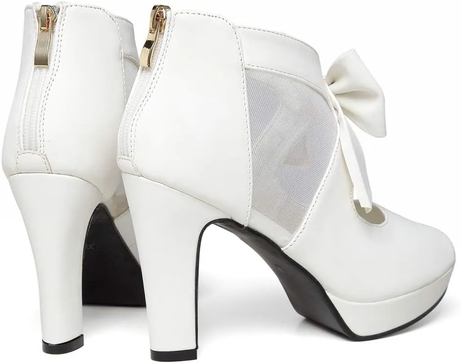 GATUXUS Open Toe Women Platform High Heel Shoes Bows Strappy Sandals