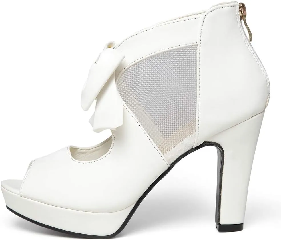 GATUXUS Open Toe Women Platform High Heel Shoes Bows Strappy Sandals