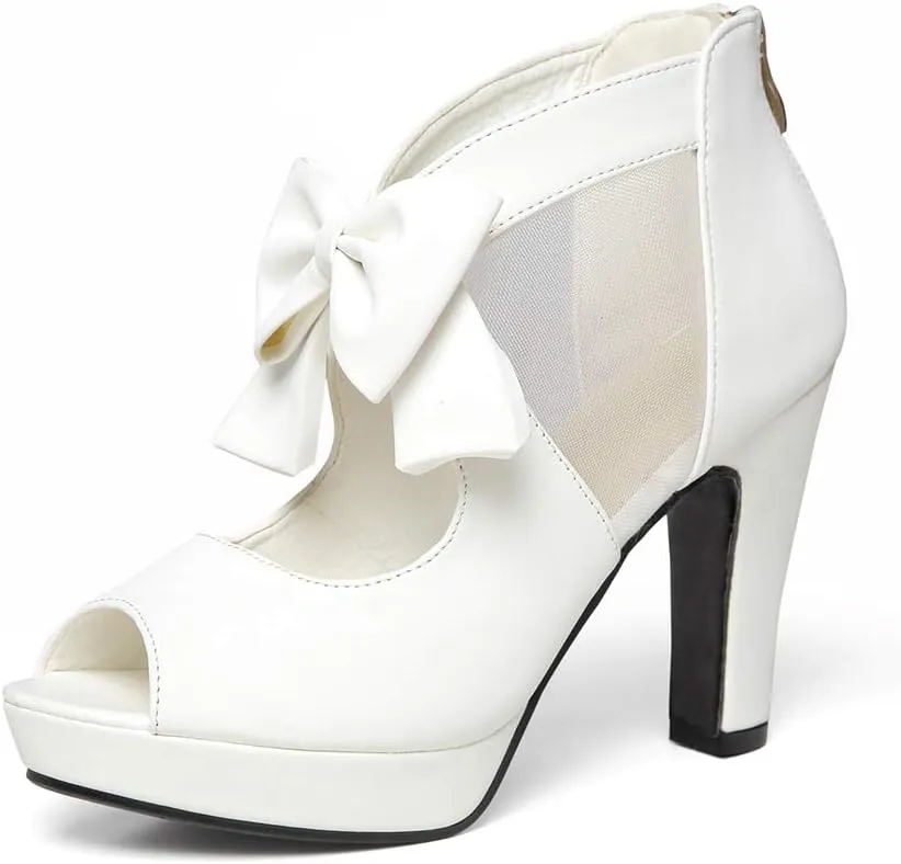 GATUXUS Open Toe Women Platform High Heel Shoes Bows Strappy Sandals