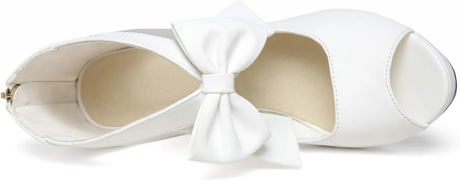 GATUXUS Open Toe Women Platform High Heel Shoes Bows Strappy Sandals