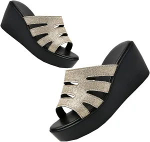 GEXECEUSS Womens Wedge Sandals Slope Heel Thick Bottom Slip On Slippers Non Slip Vintage Open Toe Sandals for Street Work School Beach