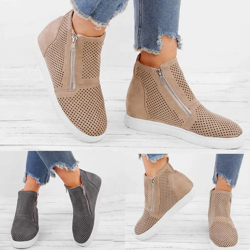 Gibobby Sneakers for Women Wide Width,Casual Slip On Lazy Shoes Breathable Hollow-Out Flat Loafers Wedge Shoes