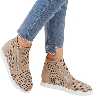 Gibobby Sneakers for Women Wide Width,Casual Slip On Lazy Shoes Breathable Hollow-Out Flat Loafers Wedge Shoes