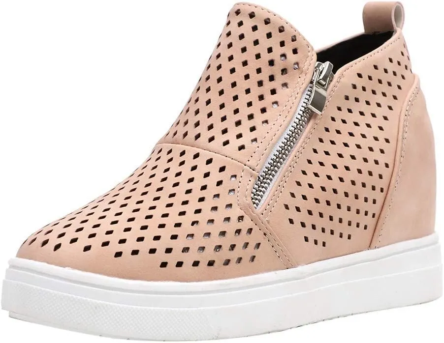 Gibobby Sneakers for Women Wide Width,Casual Slip On Lazy Shoes Breathable Hollow-Out Flat Loafers Wedge Shoes