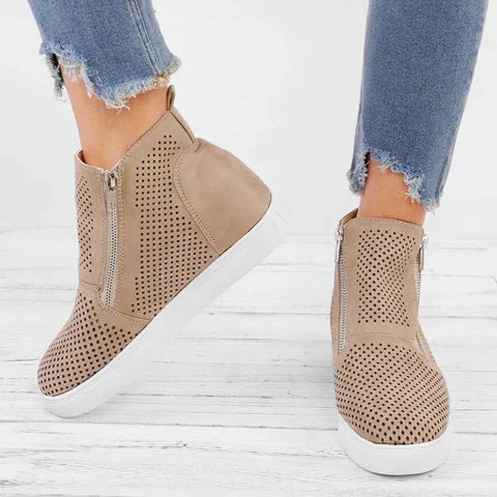 Gibobby Sneakers for Women Wide Width,Casual Slip On Lazy Shoes Breathable Hollow-Out Flat Loafers Wedge Shoes