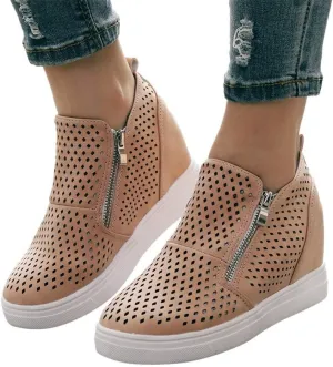 Gibobby Sneakers for Women Wide Width,Casual Slip On Lazy Shoes Breathable Hollow-Out Flat Loafers Wedge Shoes