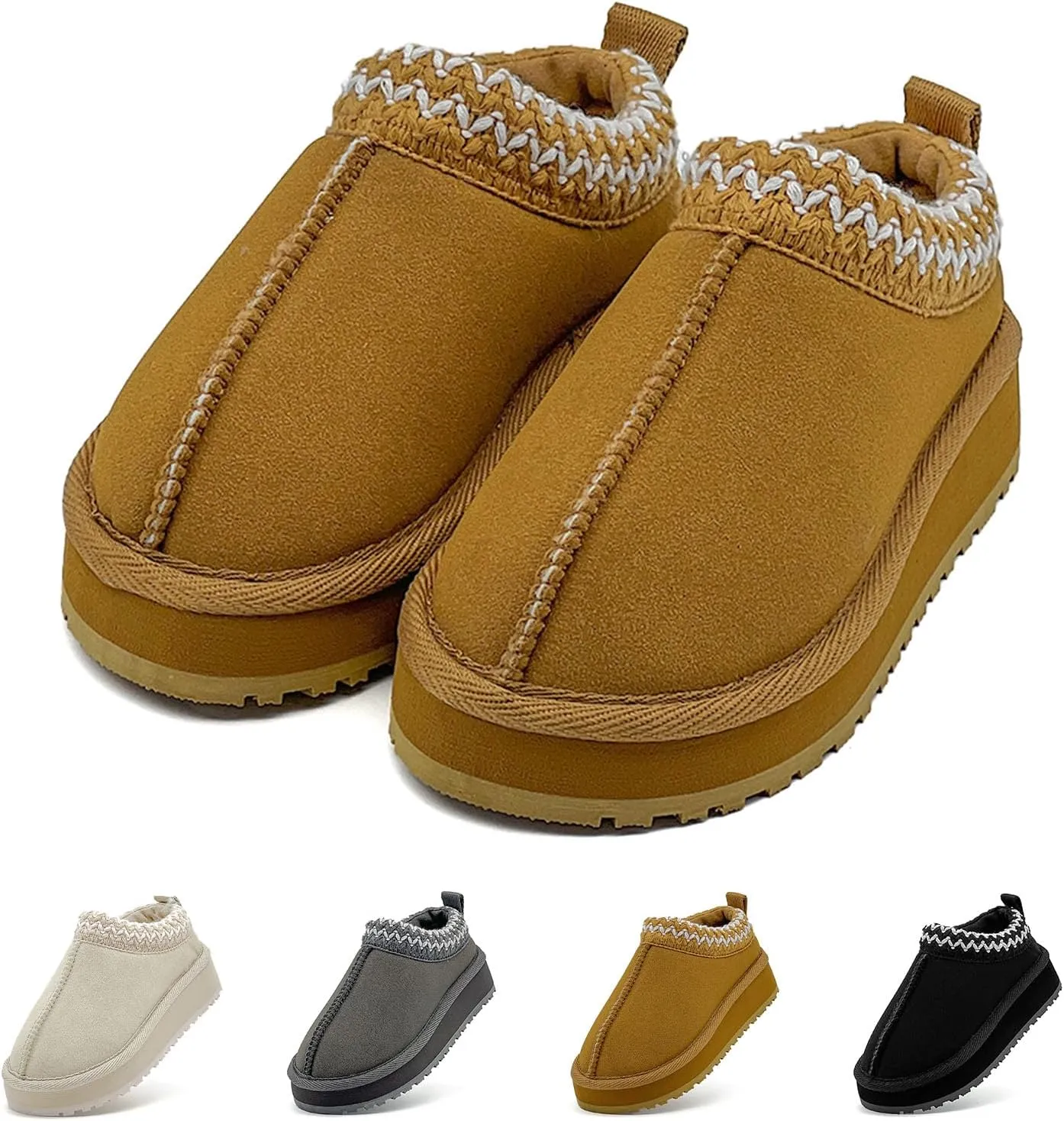 Girls Boys Snow Boots Kids Faux Fur Lined Winter Snow Fuzzy Classic Platform Fashion Anti-Slip Warm Winter Slip On Memory Foam Comfort Kid's Ankle Boot