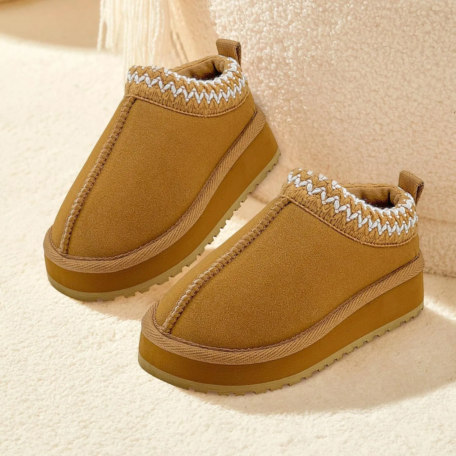 Girls Boys Snow Boots Kids Faux Fur Lined Winter Snow Fuzzy Classic Platform Fashion Anti-Slip Warm Winter Slip On Memory Foam Comfort Kid's Ankle Boot