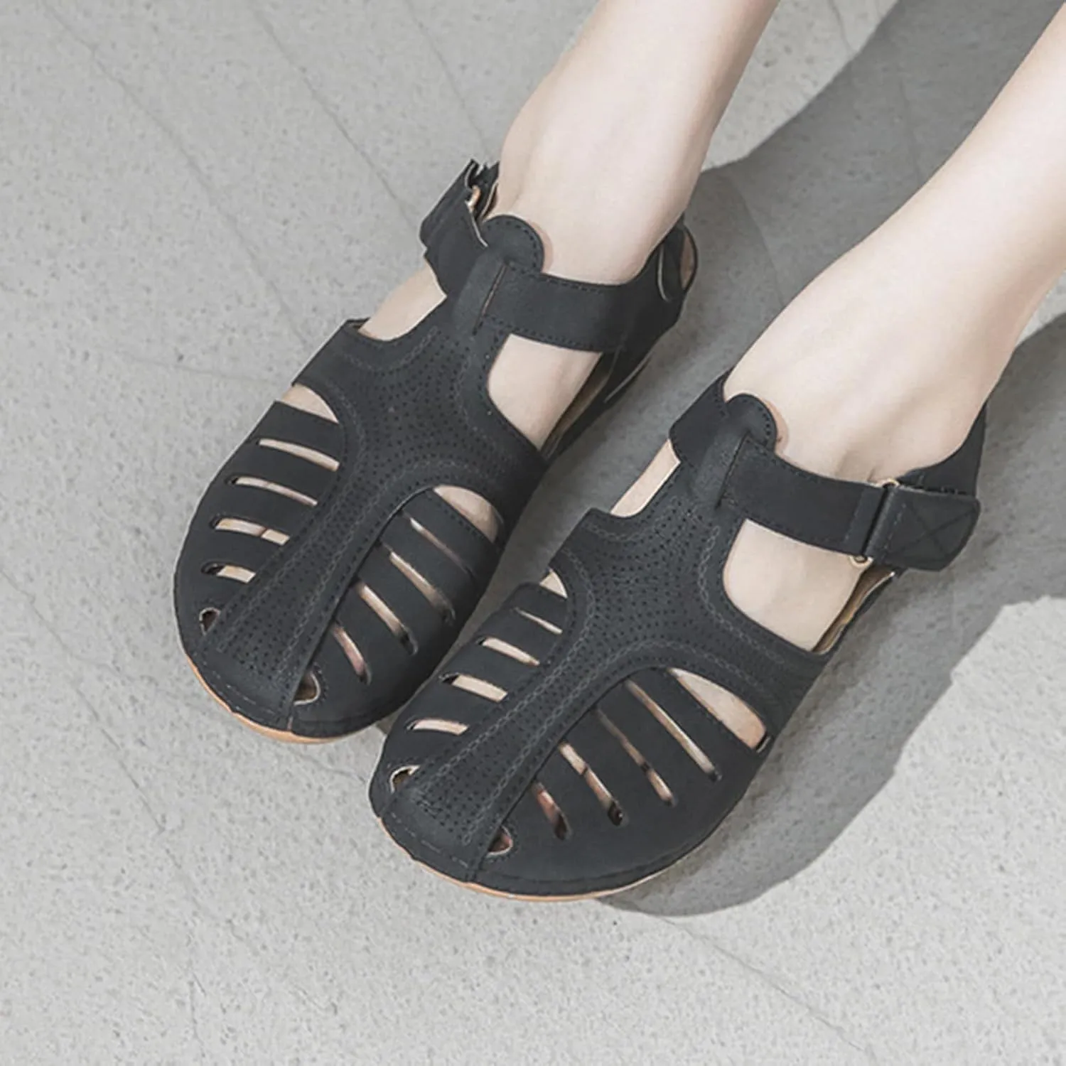 Gladiator Sandals for Women Orthopedic Closed Toe Non Slip Wedge Sandals Breathable Hollow Out Hook and Loop Fastener Slides Sandal Soft Cushion Wedge Walking Shoes