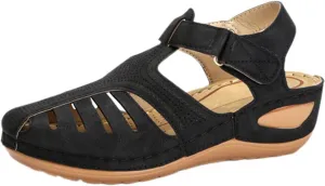 Gladiator Sandals for Women Orthopedic Closed Toe Non Slip Wedge Sandals Breathable Hollow Out Hook and Loop Fastener Slides Sandal Soft Cushion Wedge Walking Shoes