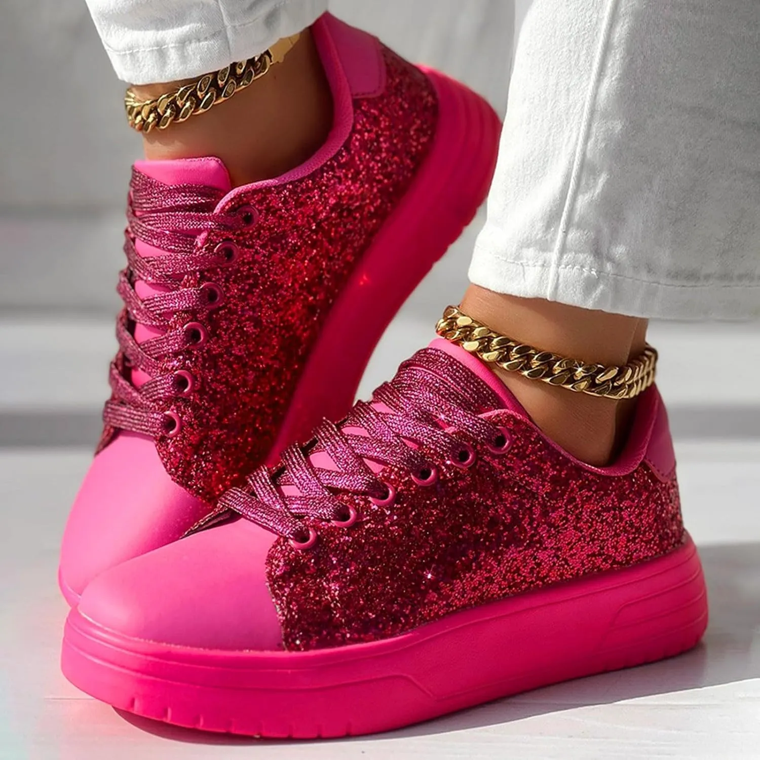 Glitter Sneakers for Women Shiny Casual Shoes Bling Sequin Concert Low Cut Lace up Shoe for Wedding Party Bride Dress