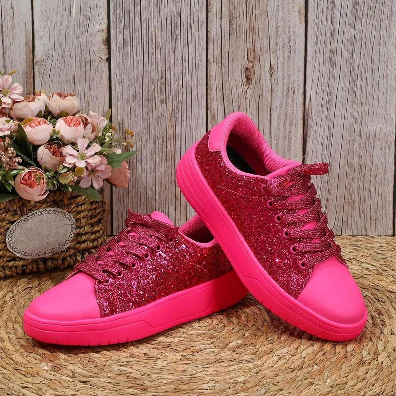 Glitter Sneakers for Women Shiny Casual Shoes Bling Sequin Concert Low Cut Lace up Shoe for Wedding Party Bride Dress