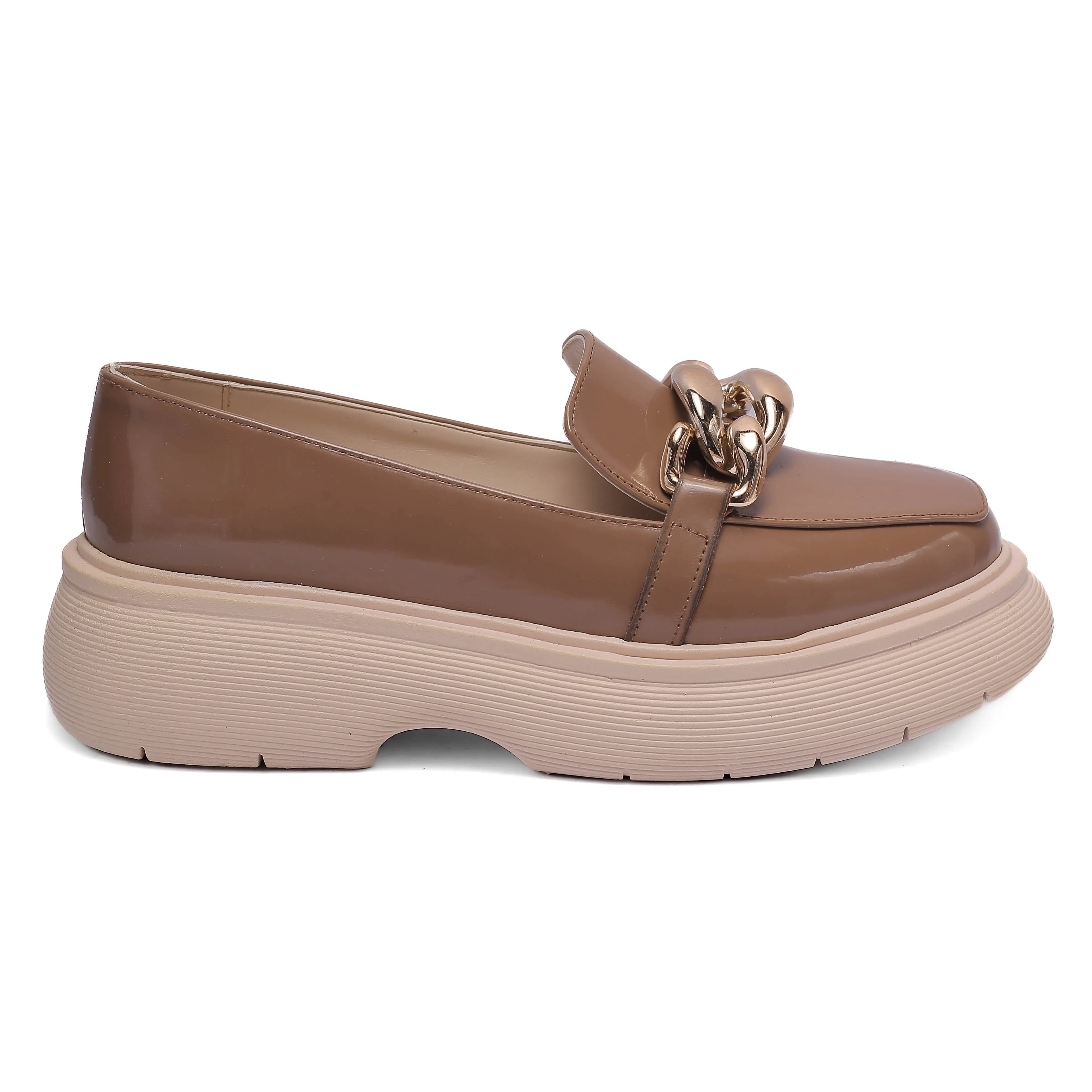 Glossy Chunky Loafers -Caffe