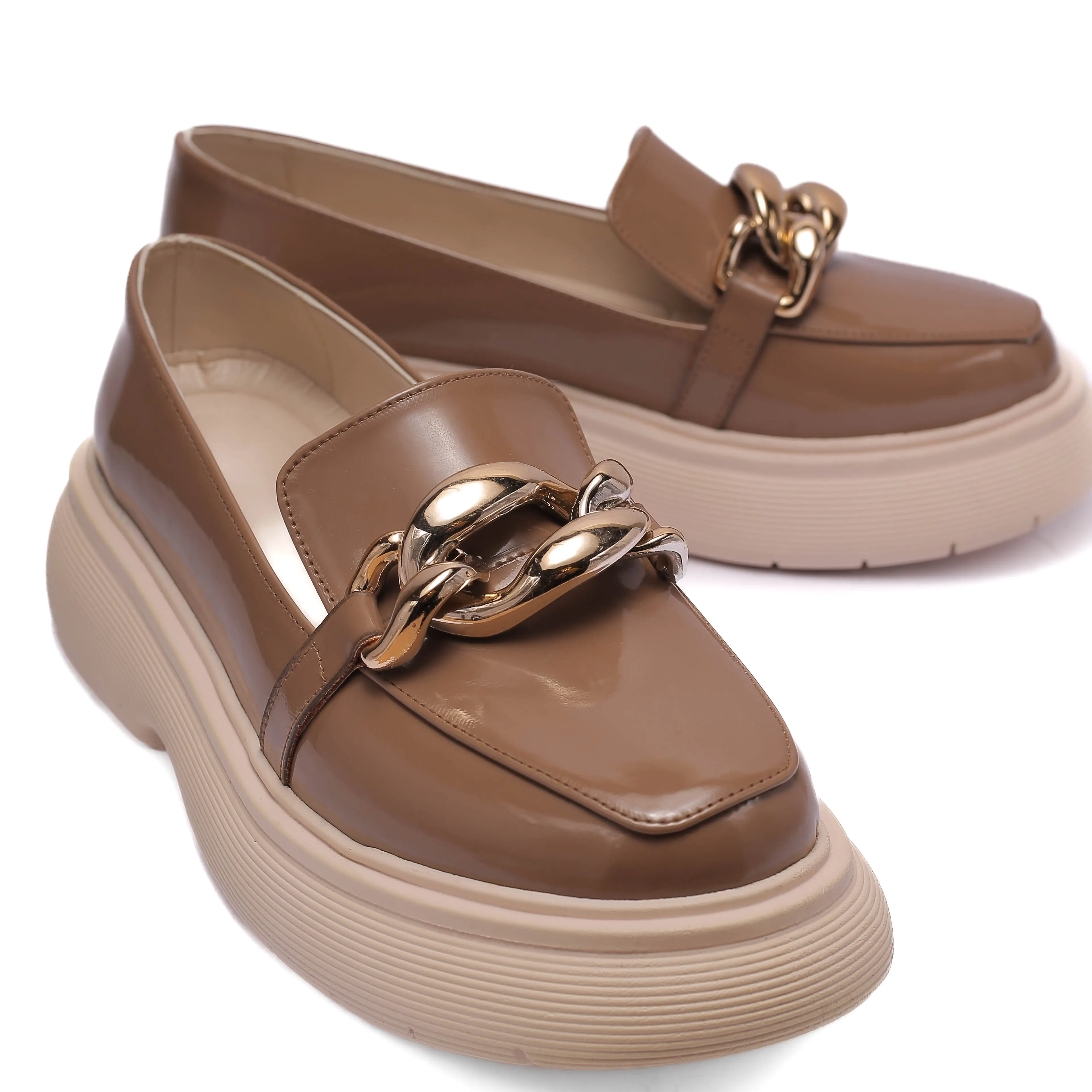 Glossy Chunky Loafers -Caffe