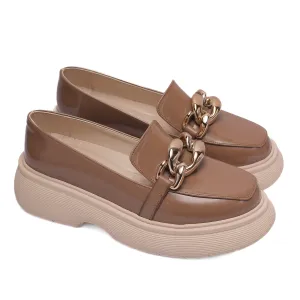 Glossy Chunky Loafers -Caffe