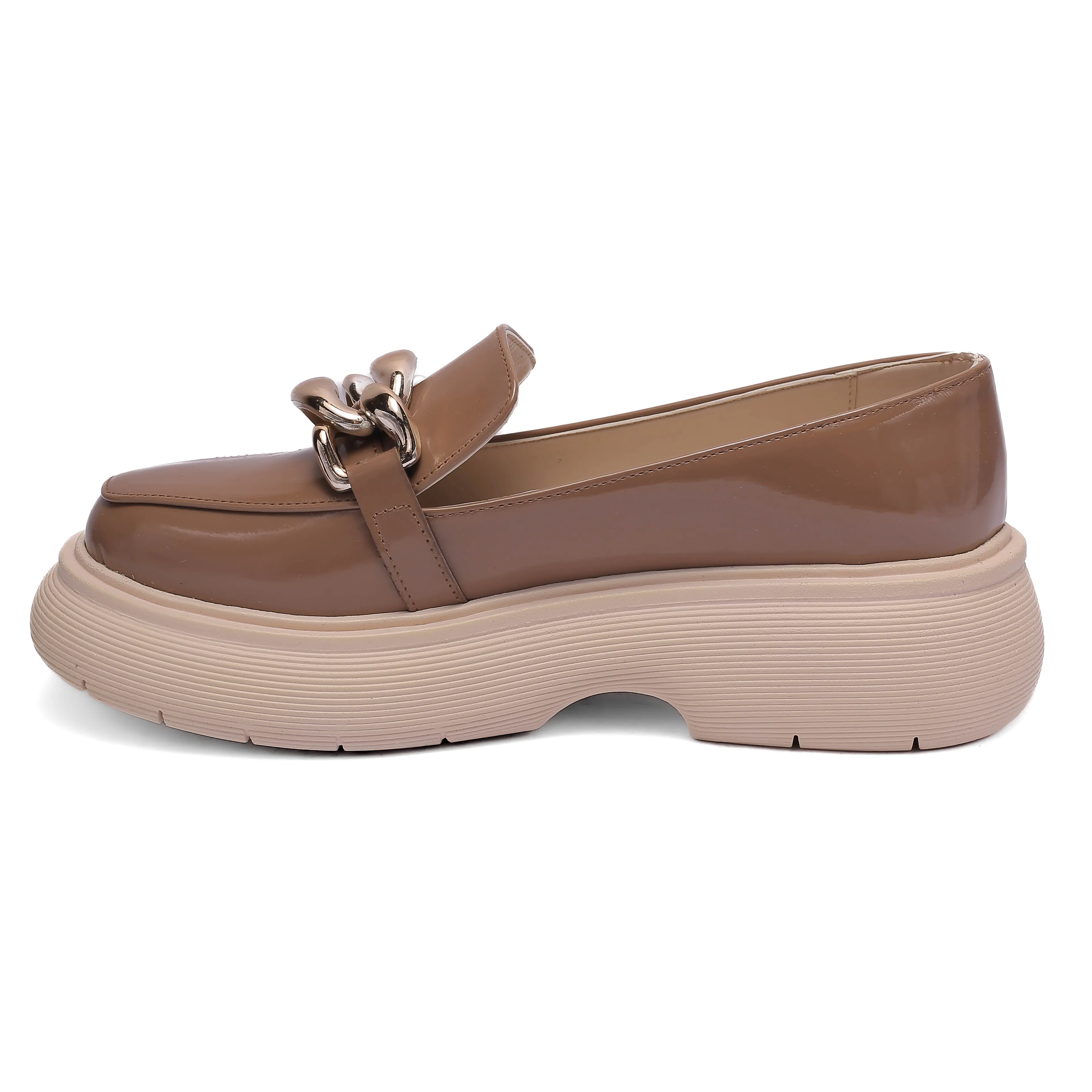 Glossy Chunky Loafers -Caffe