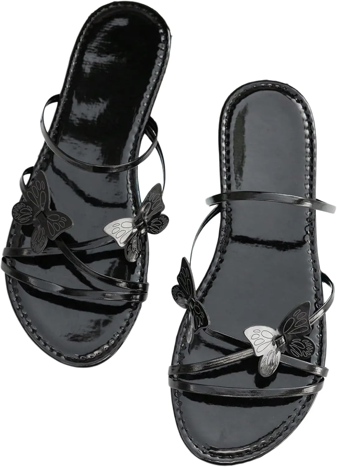 GORGLITTER Women's Beach Summer Gold Sandals Strappy Flat Cute Sandals Wedding Flats Sandals