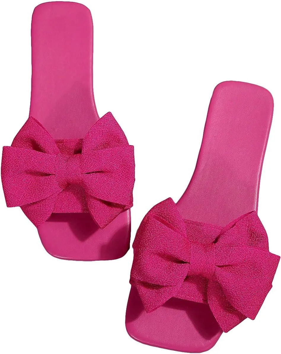 GORGLITTER Women's Bow Sandals Square Open Toe Slip on Dressy Summer Sandals Hot Pink a 7