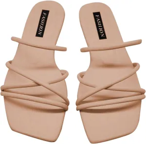 GORGLITTER Women's Strappy Sandals Criss Cross Flat Dress Open Toe Beach Slide Sandal