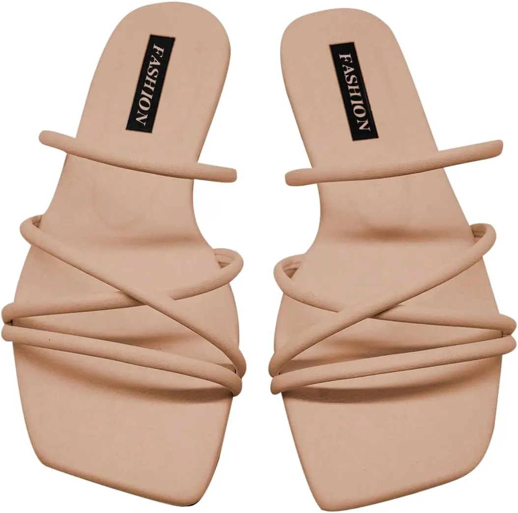 GORGLITTER Women's Strappy Sandals Criss Cross Flat Dress Open Toe Beach Slide Sandal