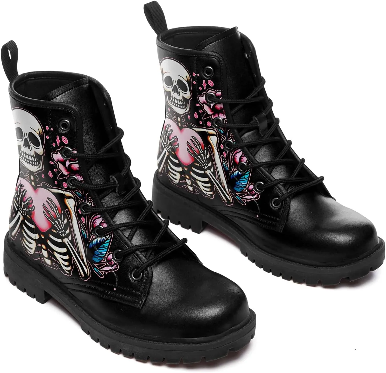 Gothic Lolita Women's Ankle Boots - Black, Round Toe, Block Heel, Lace-Up Booties - Gothic Boots Model
