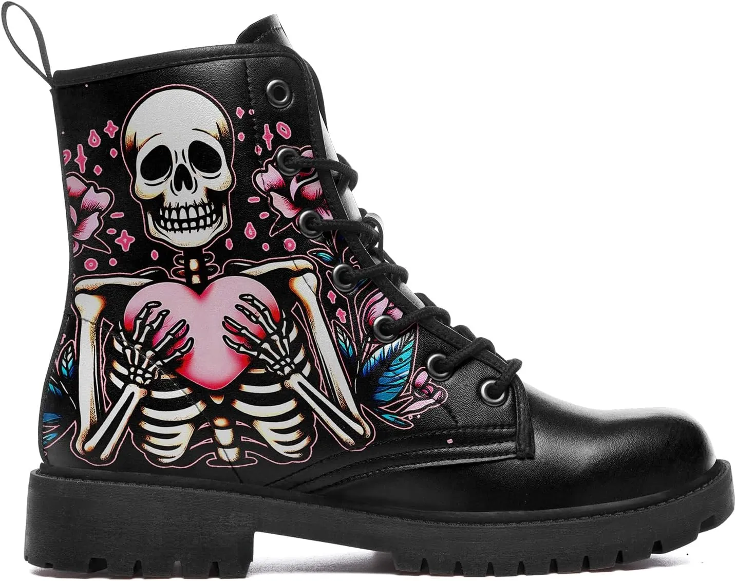 Gothic Lolita Women's Ankle Boots - Black, Round Toe, Block Heel, Lace-Up Booties - Gothic Boots Model