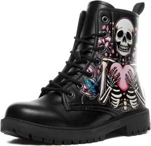 Gothic Lolita Women's Ankle Boots - Black, Round Toe, Block Heel, Lace-Up Booties - Gothic Boots Model