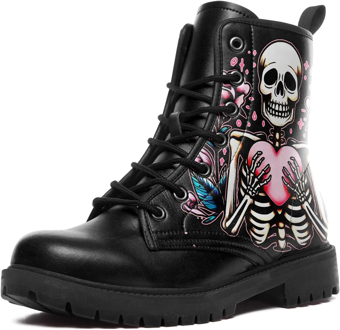 Gothic Lolita Women's Ankle Boots - Black, Round Toe, Block Heel, Lace-Up Booties - Gothic Boots Model