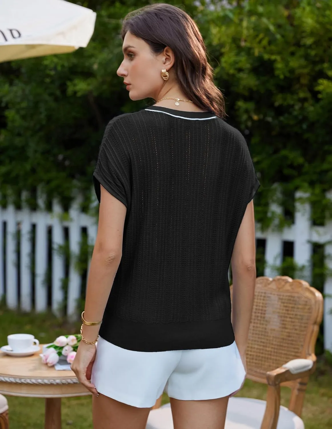 GRACE KARIN Summer Lightweight Short Sleeve Sweater for Women Hollow Crochet Crew Neck Pullover Tops 2025