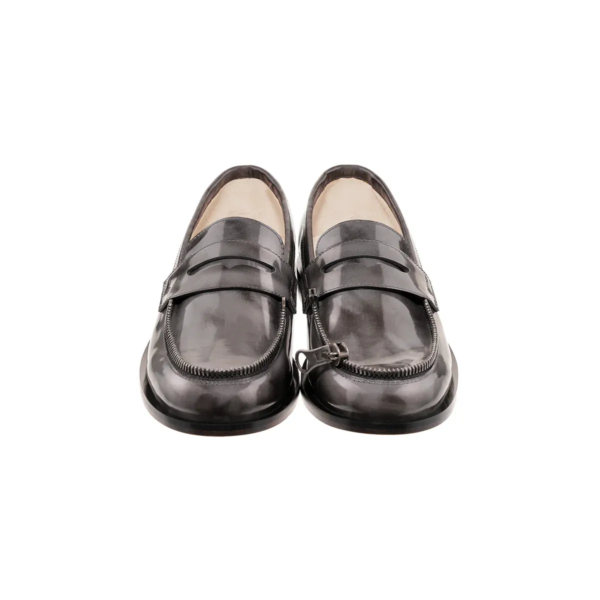 Gray Moccasin with Shiny Leather