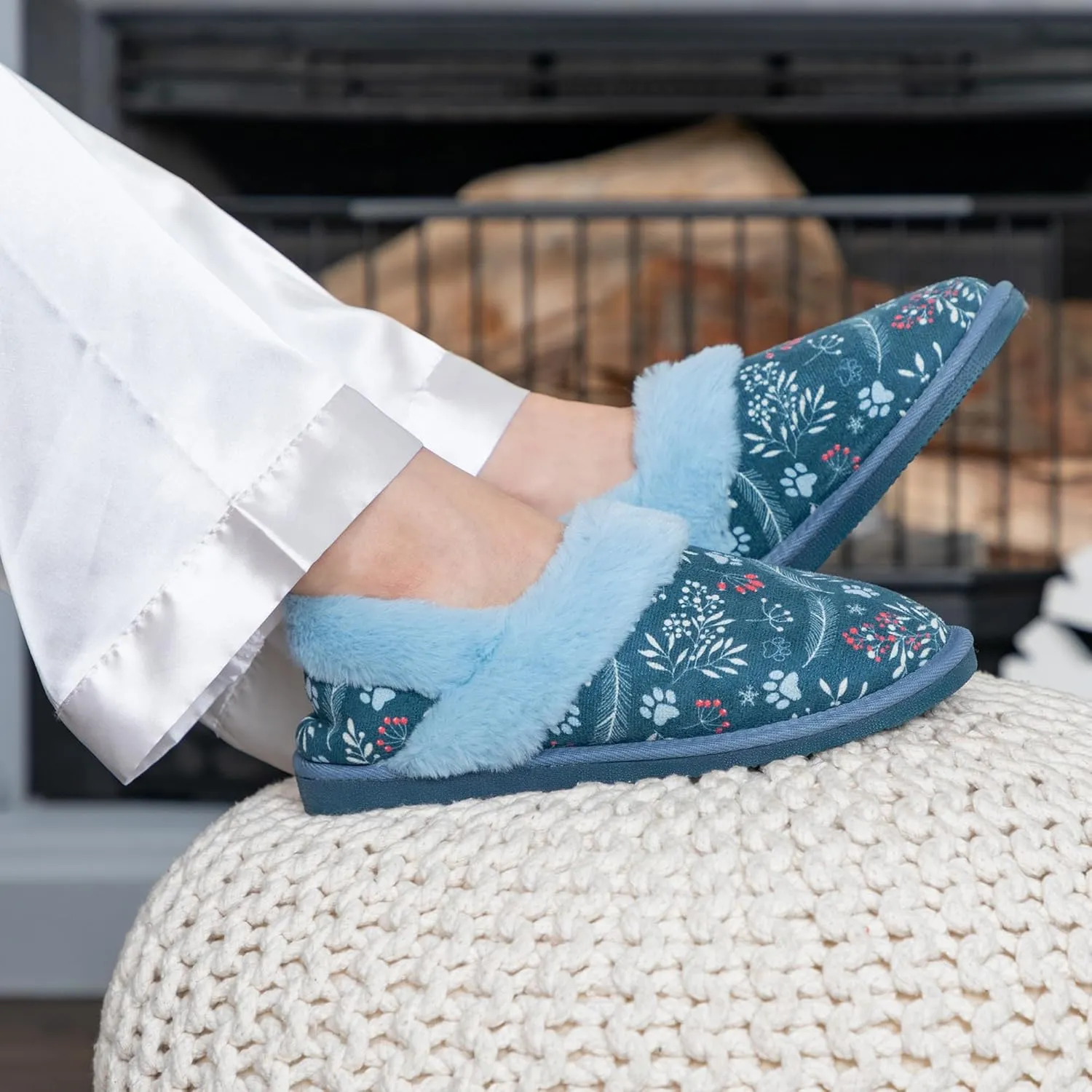 GreaterGood Paw Print Faux Fur Lined Indoor/Outdoor Slippers