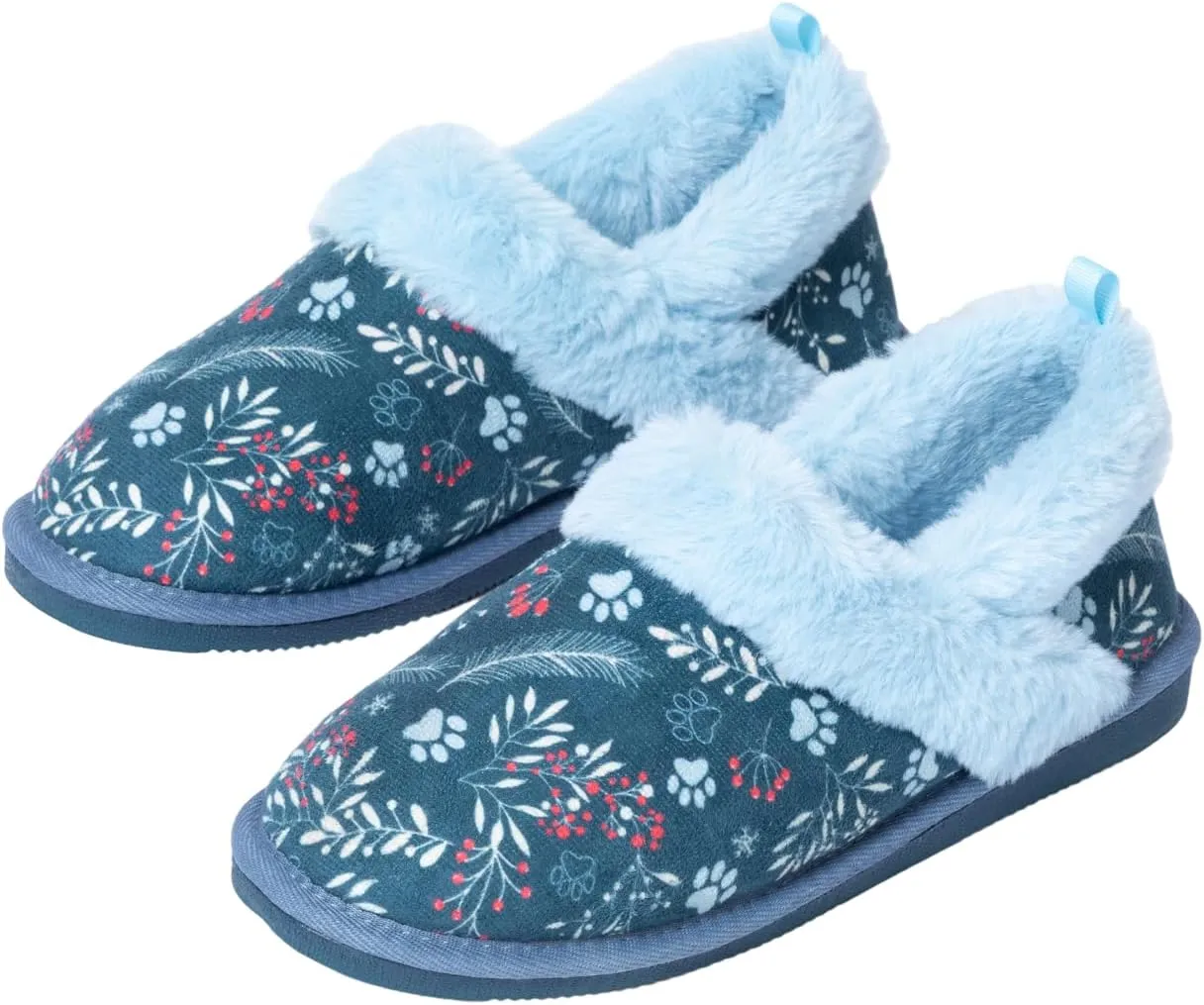 GreaterGood Paw Print Faux Fur Lined Indoor/Outdoor Slippers