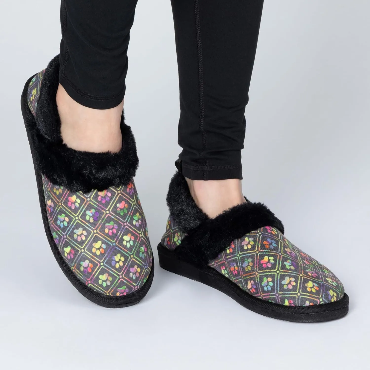 GreaterGood Paw Print Faux Fur Lined Indoor/Outdoor Slippers