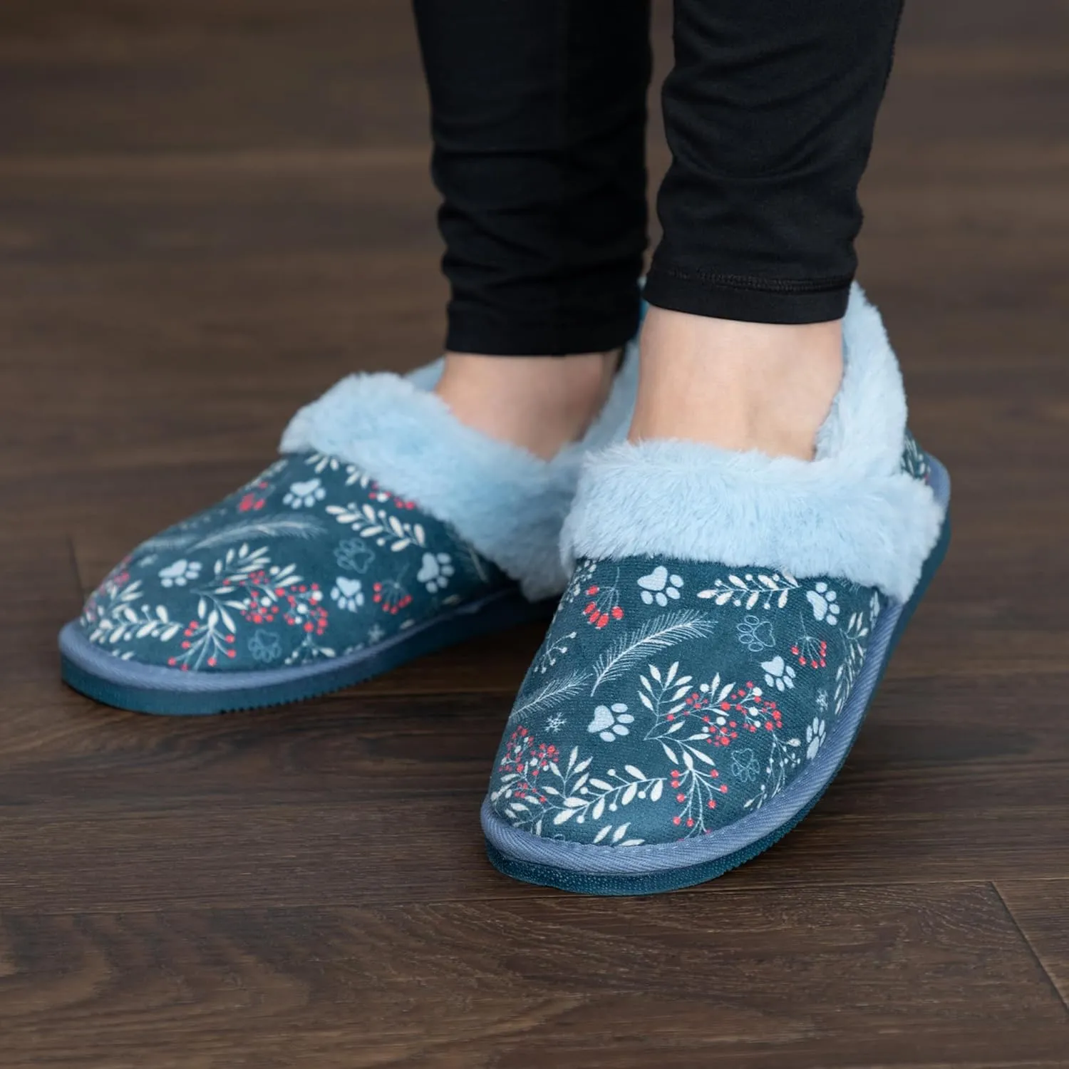 GreaterGood Paw Print Faux Fur Lined Indoor/Outdoor Slippers