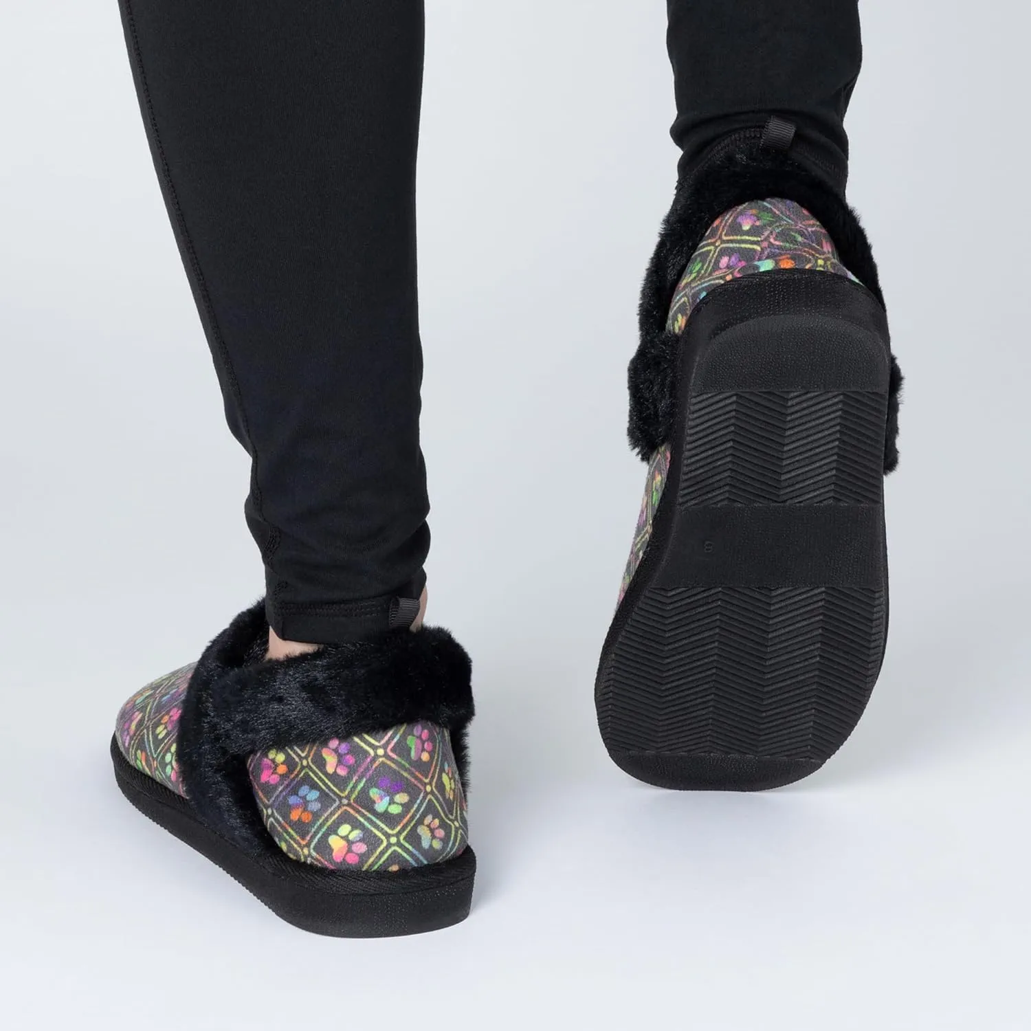 GreaterGood Paw Print Faux Fur Lined Indoor/Outdoor Slippers
