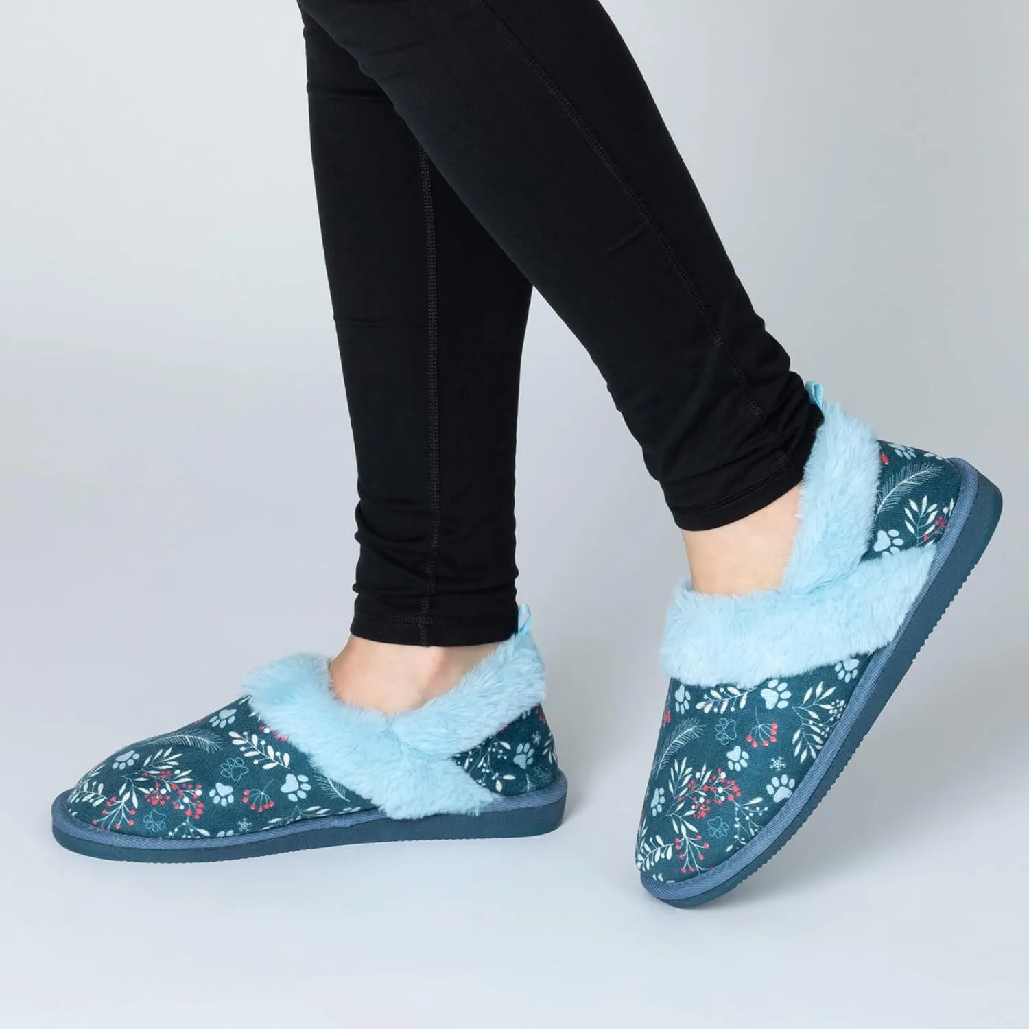 GreaterGood Paw Print Faux Fur Lined Indoor/Outdoor Slippers