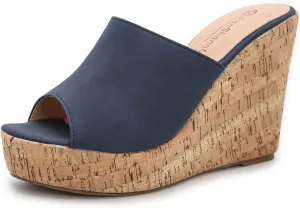 GUNIYIFS Women Open Toe Wedge Sandals Suede Casual Beach Platform Sandals Women Dressy Summer Slip on High Heels Espadrilles