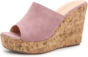 GUNIYIFS Women Open Toe Wedge Sandals Suede Casual Beach Platform Sandals Women Dressy Summer Slip on High Heels Espadrilles