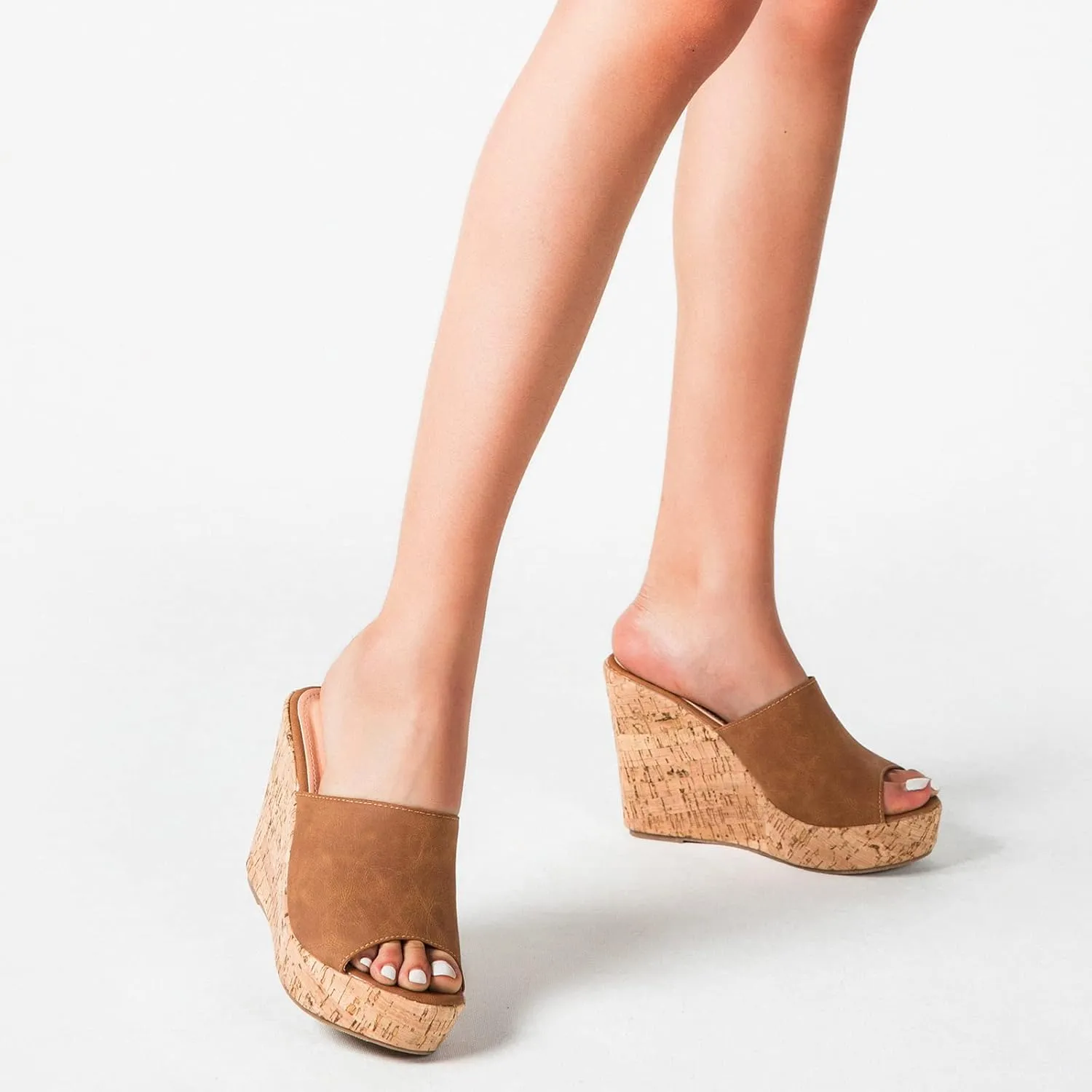 GUNIYIFS Women Open Toe Wedge Sandals Suede Casual Beach Platform Sandals Women Dressy Summer Slip on High Heels Espadrilles