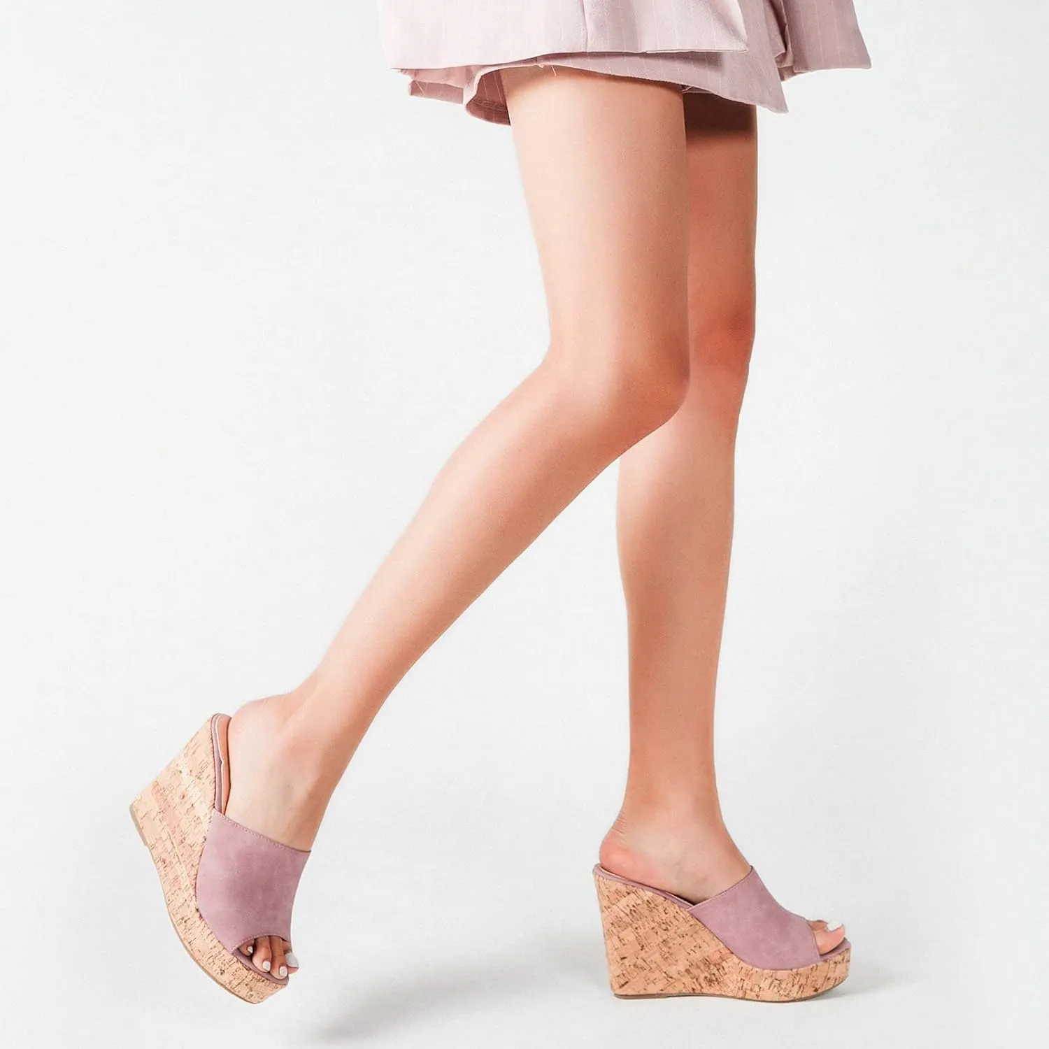 GUNIYIFS Women Open Toe Wedge Sandals Suede Casual Beach Platform Sandals Women Dressy Summer Slip on High Heels Espadrilles