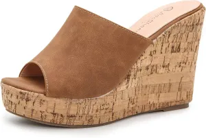 GUNIYIFS Women Open Toe Wedge Sandals Suede Casual Beach Platform Sandals Women Dressy Summer Slip on High Heels Espadrilles